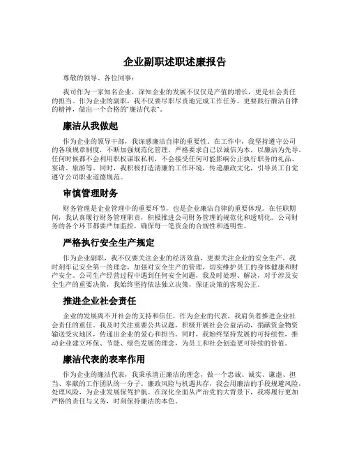 企业副职述职述廉报告