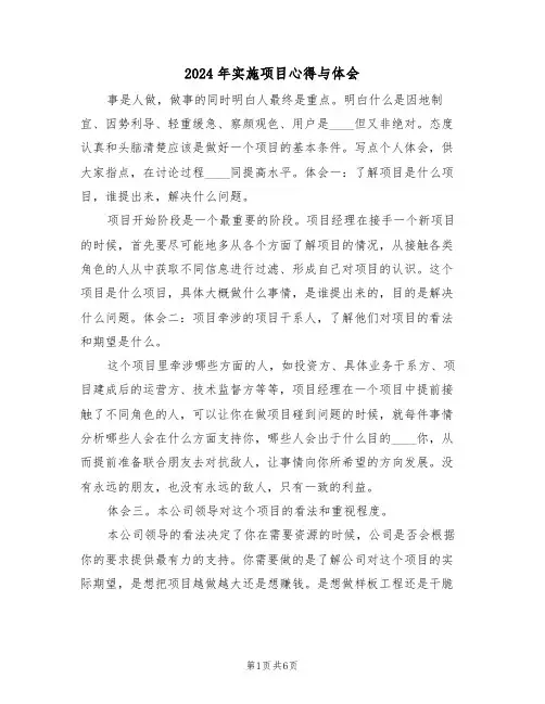 2024年实施项目心得与体会(2篇)