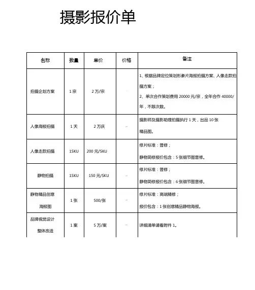 摄影报价单