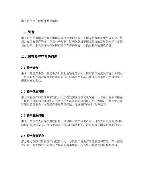 国有资产存在问题及整改措施