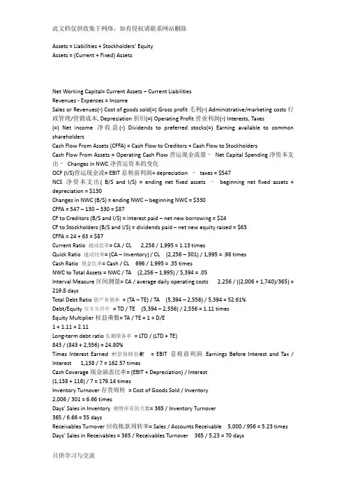 公司理财公式总结学习资料