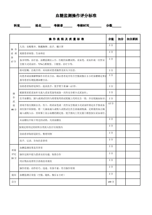血糖监测操作评分标准