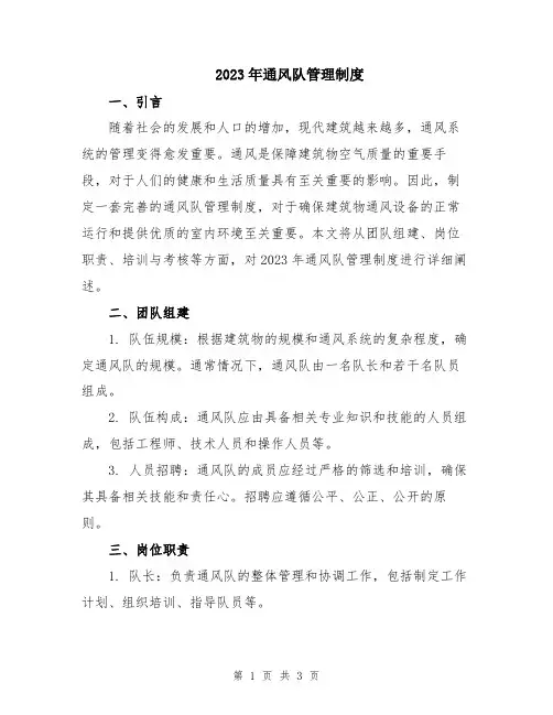2023年通风队管理制度