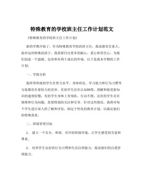 特殊教育的学校班主任工作计划范文