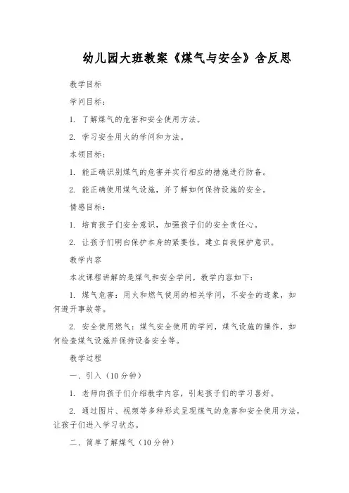 幼儿园大班教案《煤气与安全》含反思