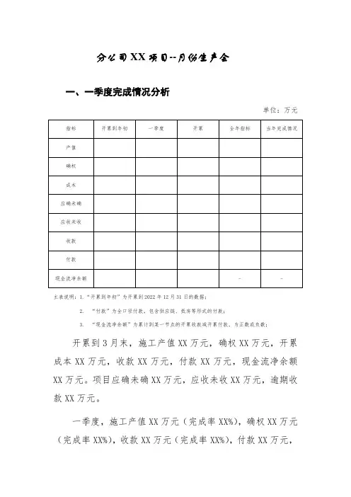 施工月度生产会汇报模板