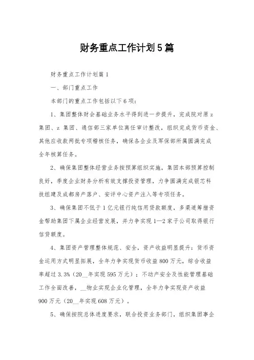 财务重点工作计划5篇