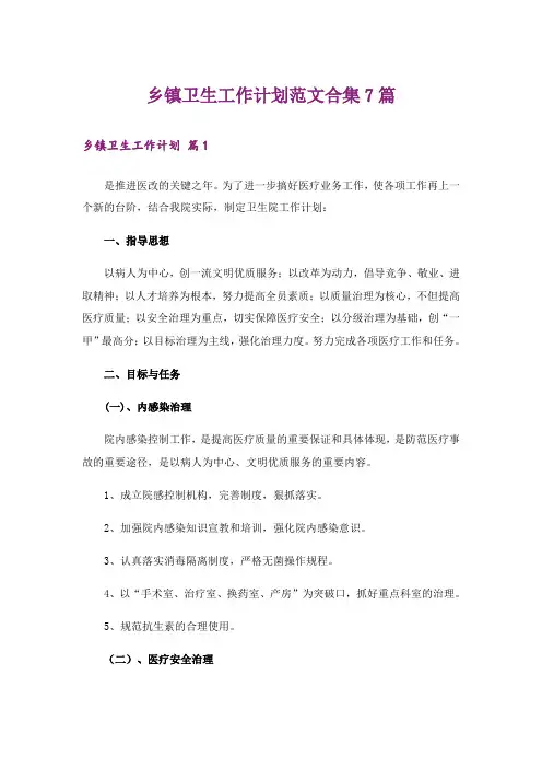 乡镇卫生工作计划范文合集7篇