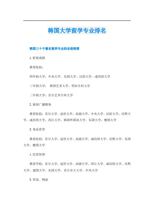 韩国大学留学专业排名
