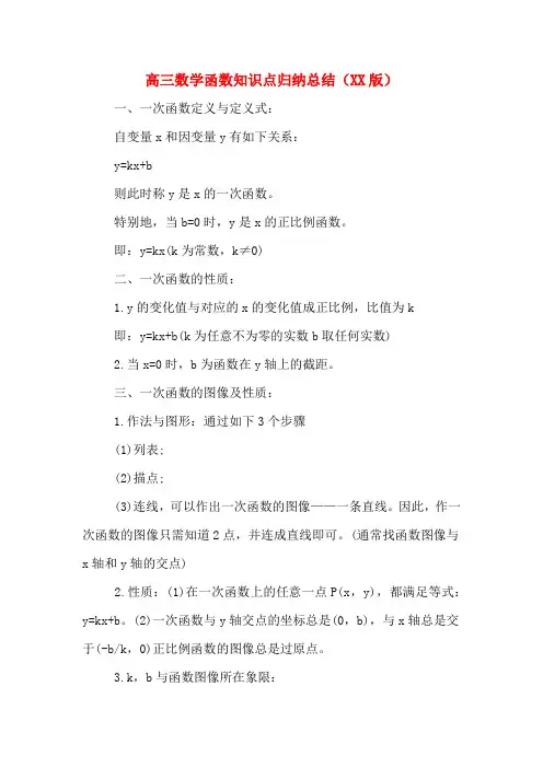 高三数学函数知识点归纳总结(2020版)