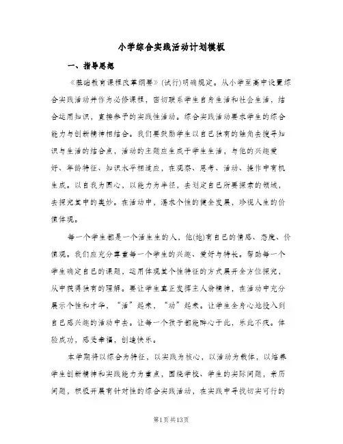 小学综合实践活动计划模板(三篇)