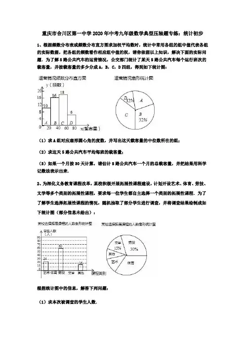 重庆市合川中学2019-2020学年中考九年级数学典型压轴题专练：统计初步(含答案解析)