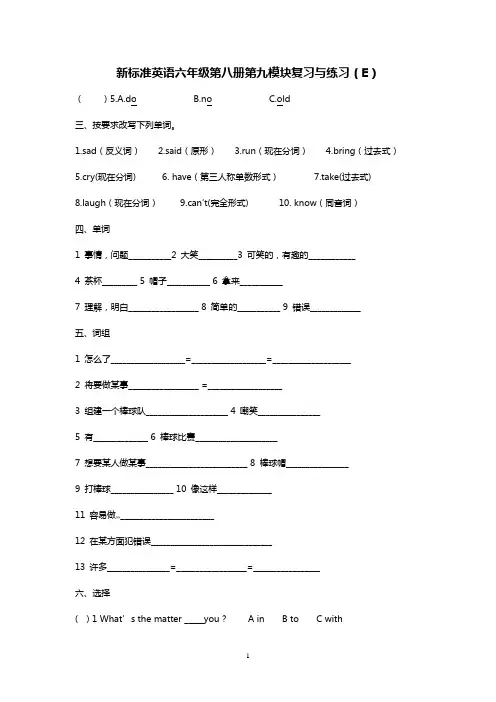 新标准英语六年级第八册第九模块复习与练习(E)
