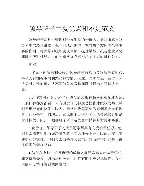领导班子主要优点和不足范文