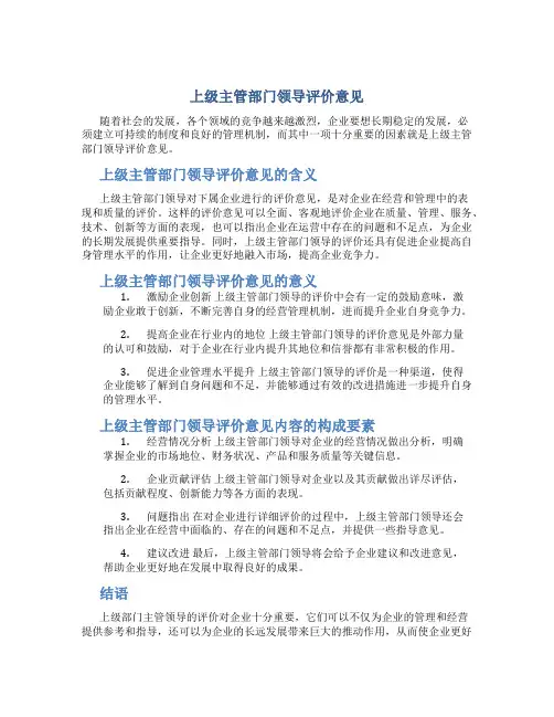 上级主管部门领导评价意见