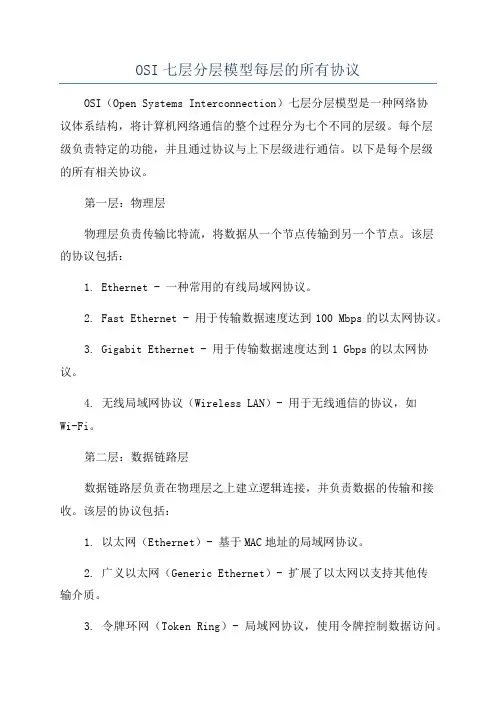 OSI七层分层模型每层的所有协议