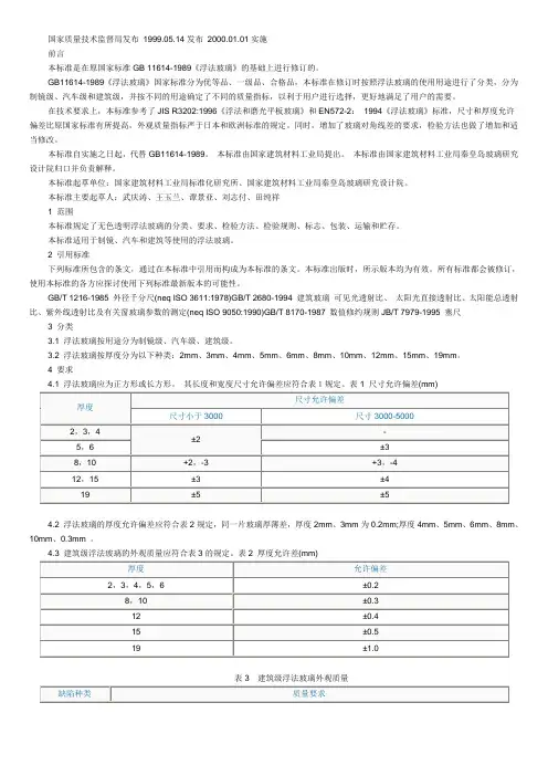 浮法玻璃标准