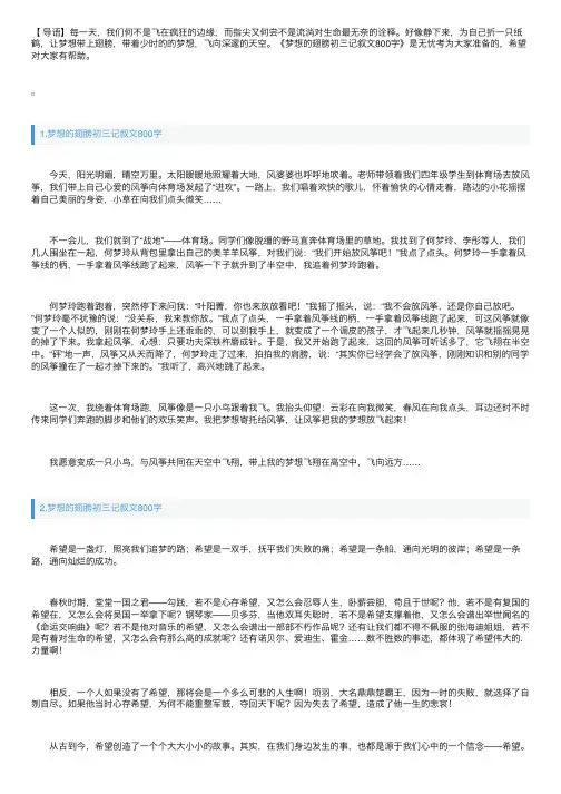 梦想的翅膀初三记叙文800字【10篇】