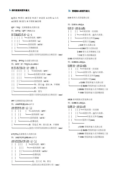 排污泵系列型号意义