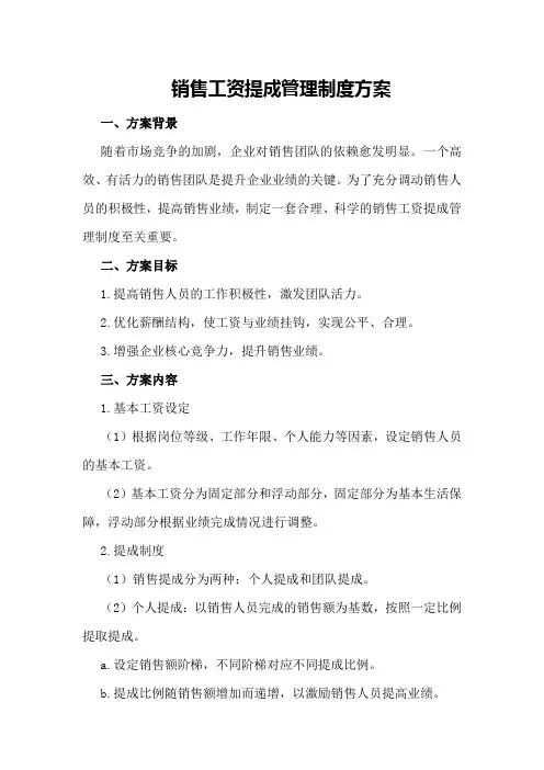 销售工资提成管理制度方案