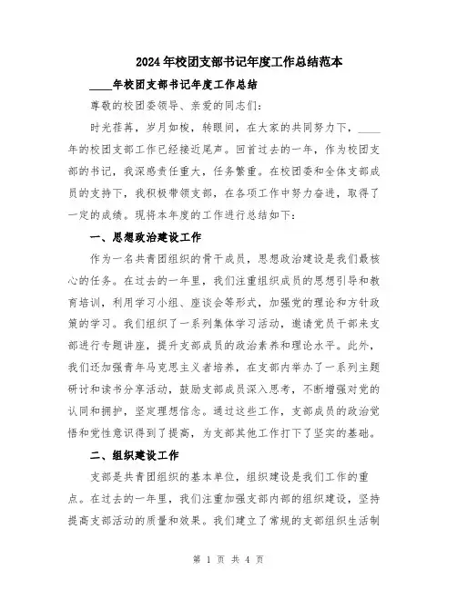 2024年校团支部书记年度工作总结范本