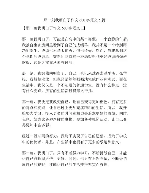 那一刻我明白了作文600字范文5篇