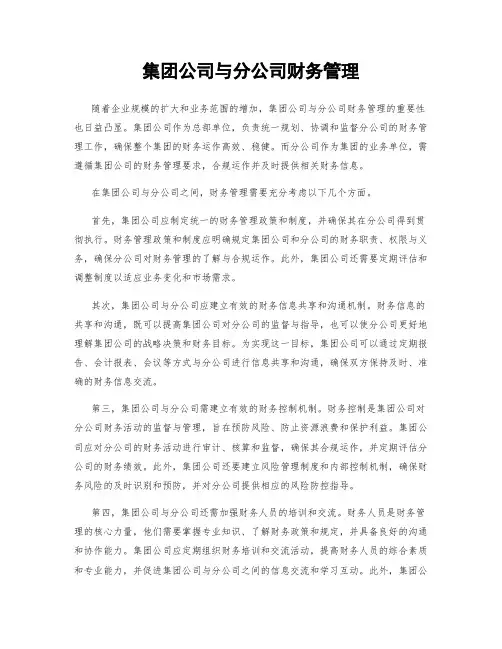 集团公司与分公司财务管理