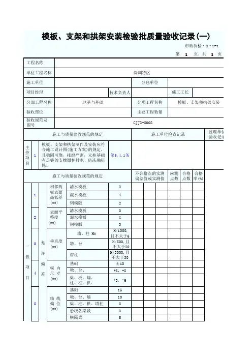 模板、支架和拱架安装检验批质量验收记录(一)