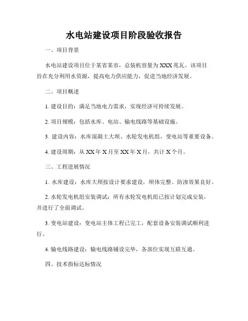 水电站建设项目阶段验收报告