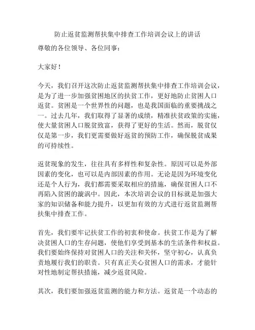 防止返贫监测帮扶集中排查工作培训会议上的讲话