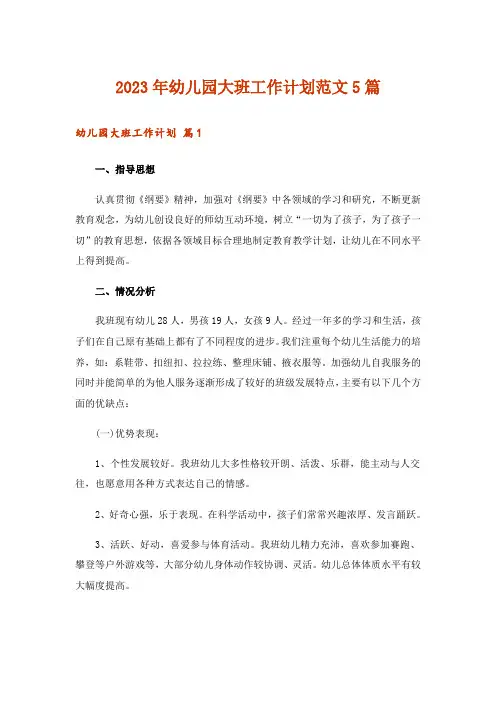 2023年幼儿园大班工作计划范文5篇