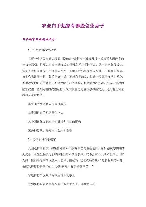 励志_农业白手起家有哪些创业点子