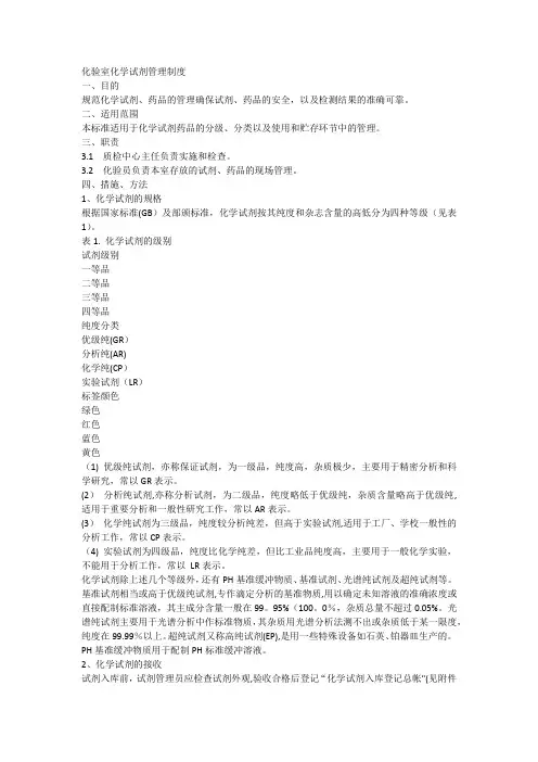 化学试剂管理制度