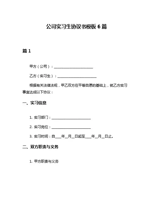 公司实习生协议书模板6篇