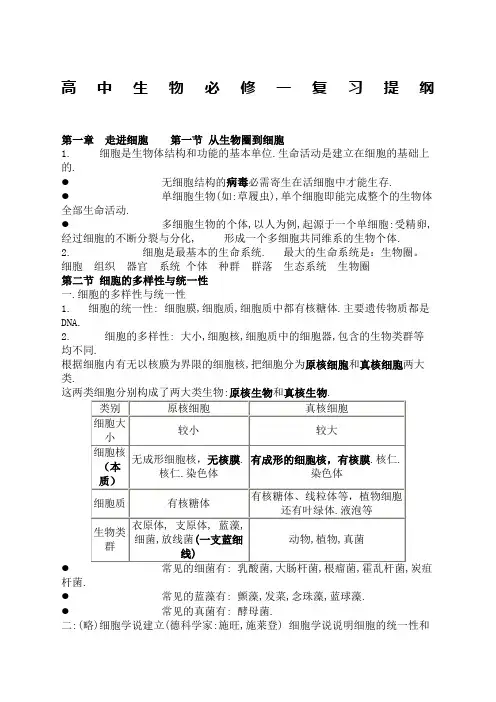 高一生物必修一复习提纲完整版