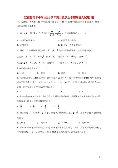 江西省2021学年高二数学上学期周练九试题 理