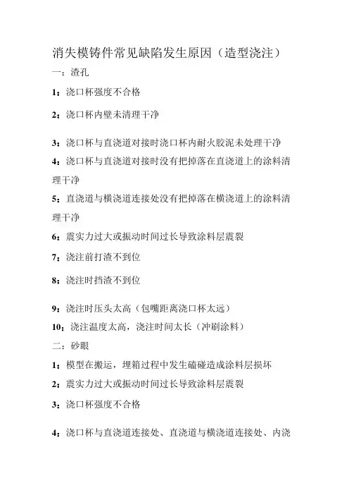消失模铸件常见缺陷发生原因