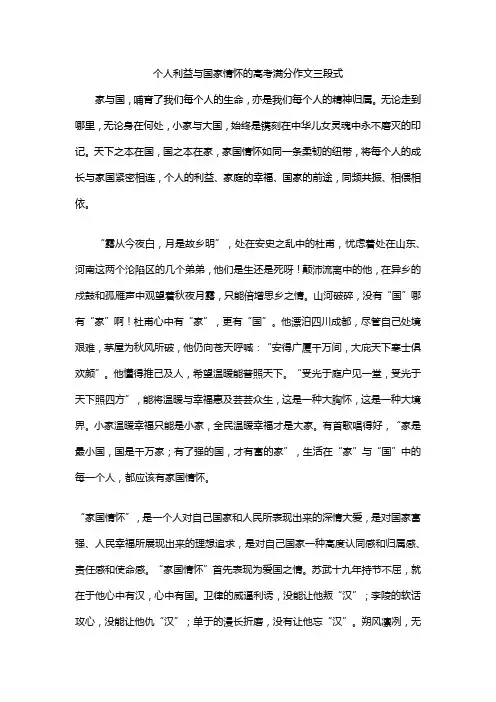 个人利益与国家情怀的高考满分作文三段式