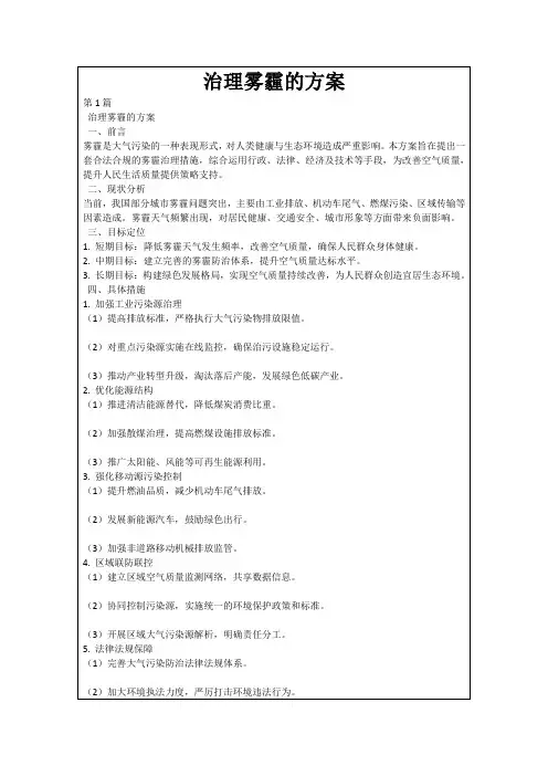 治理雾霾的方案