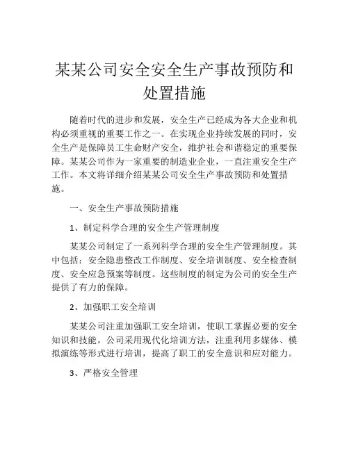 某某公司安全安全生产事故预防和处置措施