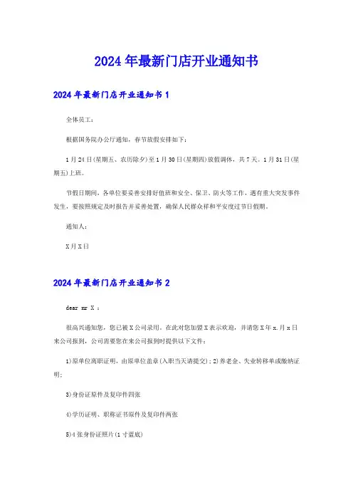 2024年最新门店开业通知书
