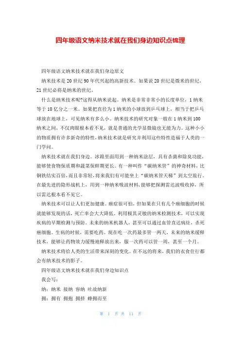 四年级语文纳米技术就在我们身边知识点梳理