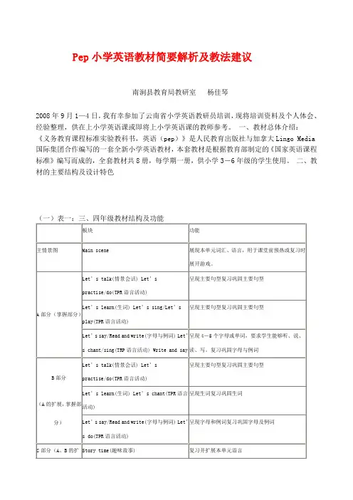 Pep小学英语教材简要解析及教法建议
