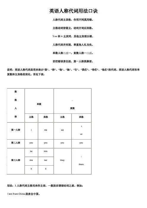 人称代词口诀