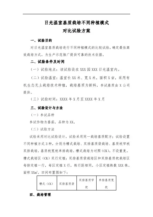 日光温室基质栽培不同种植模式对比试验方案