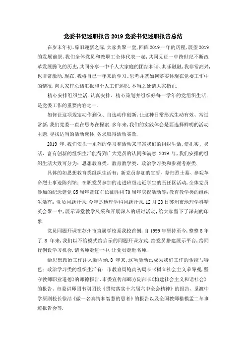 党委书记述职报告2019 党委书记述职报告总结 精品