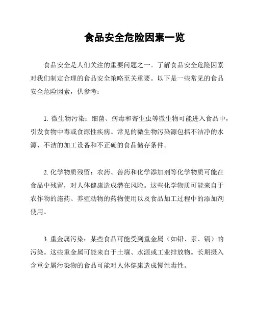 食品安全危险因素一览