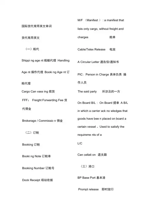 国际货代常用英文单词