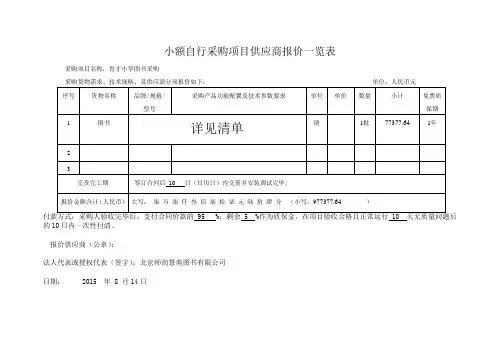 小额自行采购项目供应商报价一览表