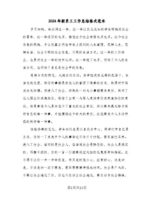2024年新员工工作总结格式范本(4篇)